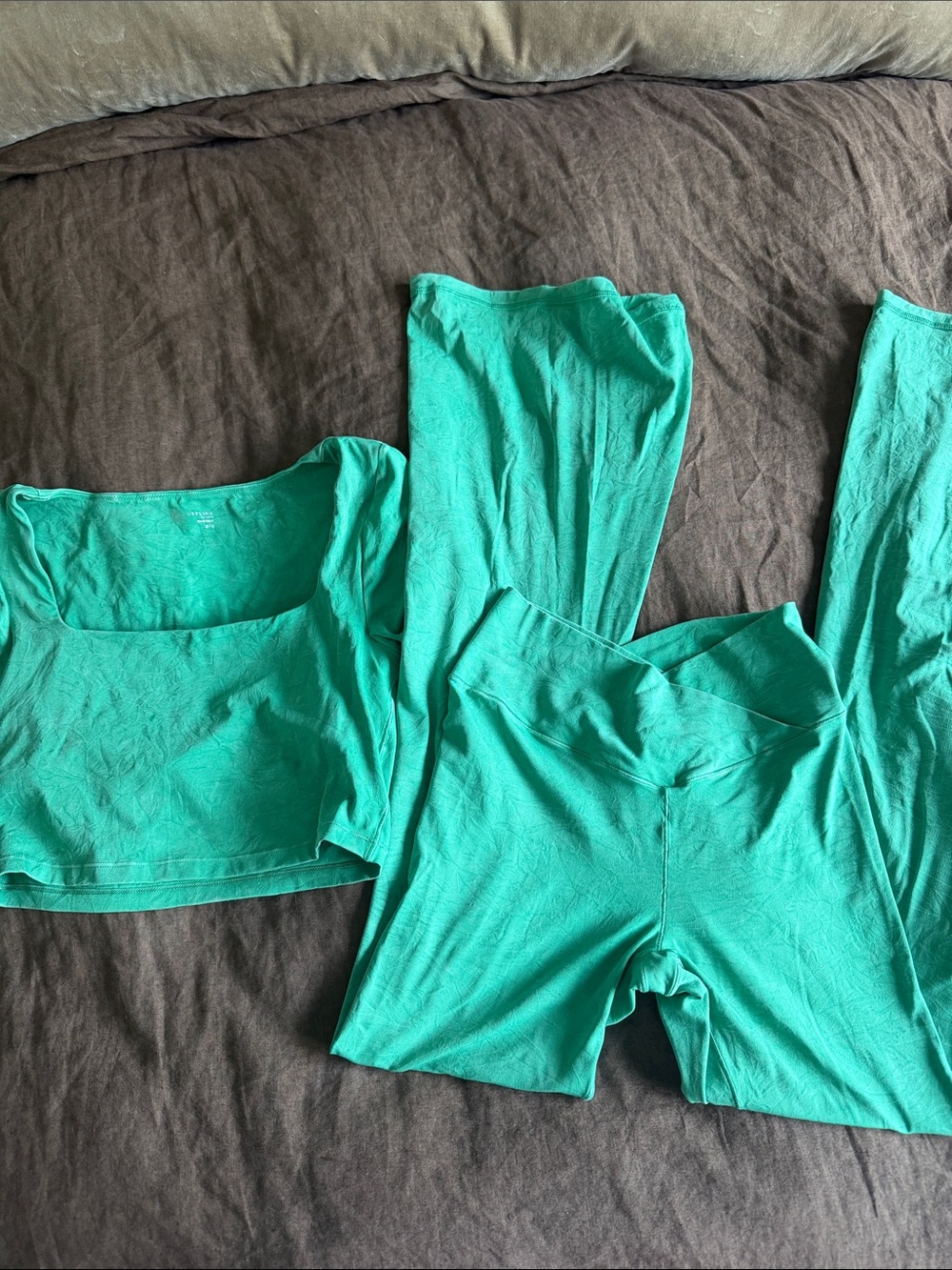Teal Boot-Cut Flare Pants with Stretch Waistband